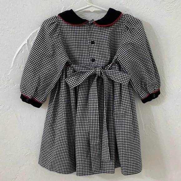 Rare Editions Smocked Houndstooth Floral velvet trim dress size 18M EUC - Picture 5 of 14